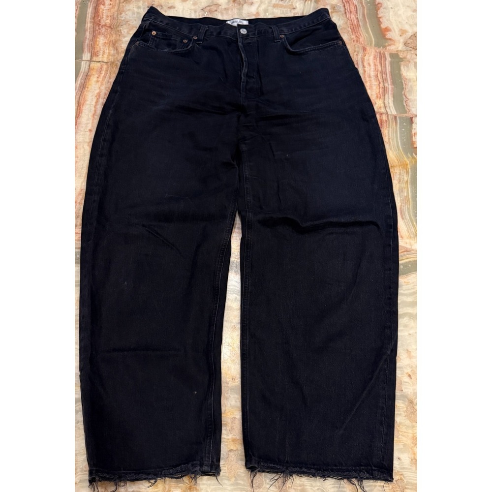 AGOLDE Dara Womens Baggy Loose Straight Jeans Tonal Black Denim Frayed Hem 31
